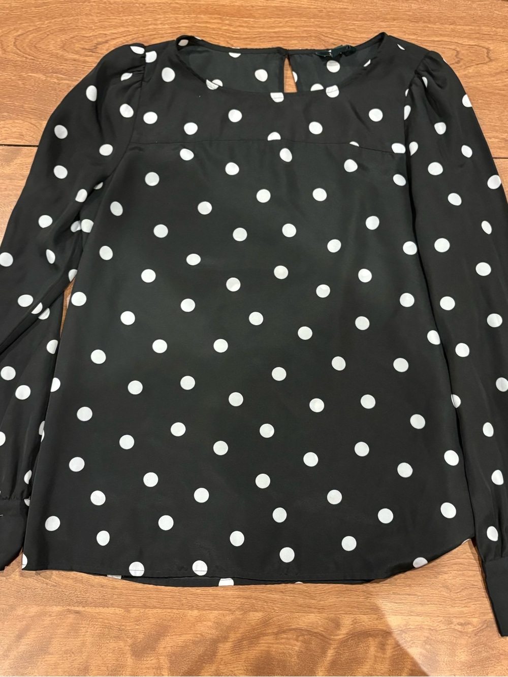 J. Crew Black and White Polka Dot Long-Sleeve Blouse size Small